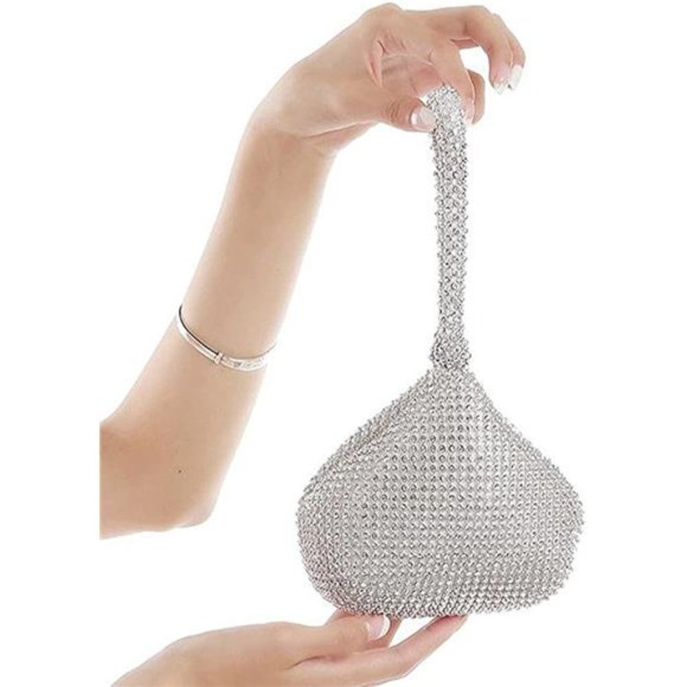 NEW With Tag Women's Triangle Glitter Purse Crown Box Clutch Evening Luxury Bag - Picture 4 of 6